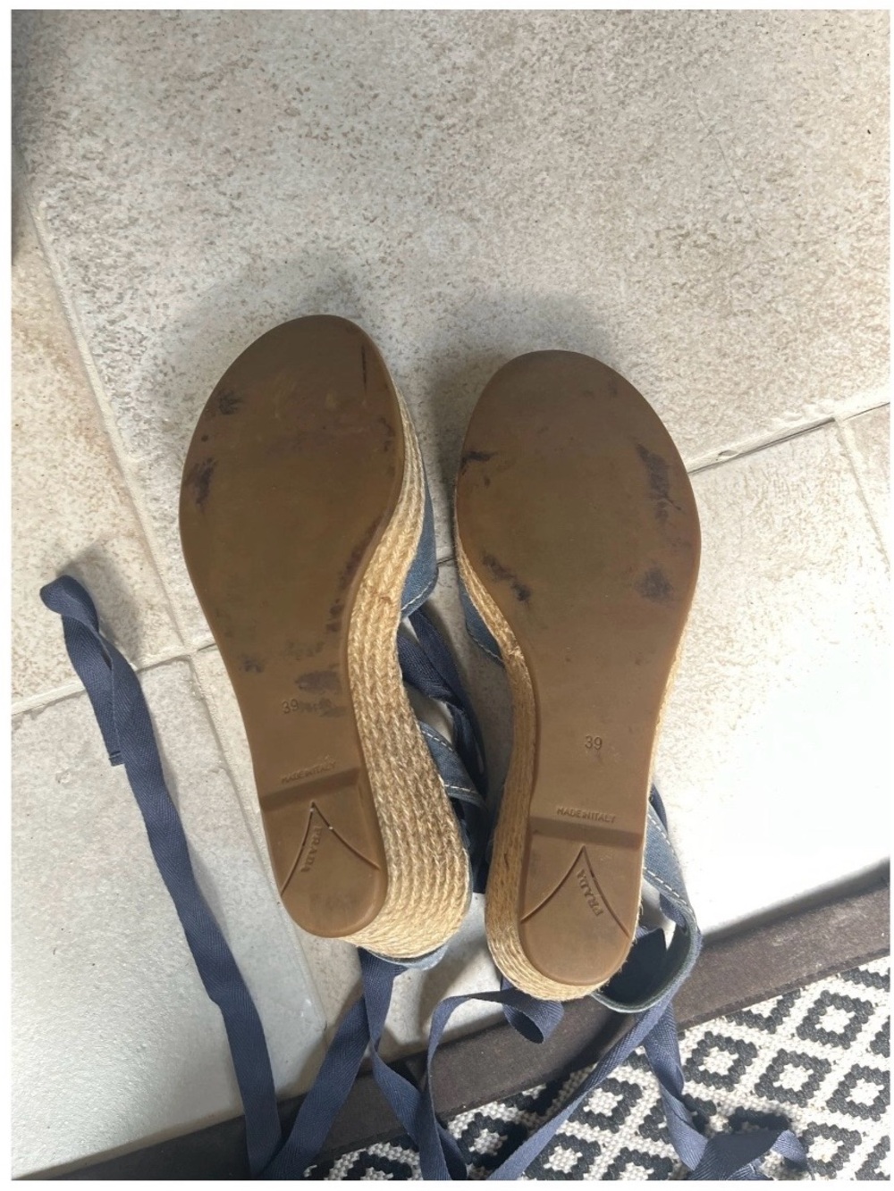 Prada Navy Canvas Espadrille Wedges with Ankle Wrap - Picture 6 of 6